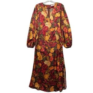 Petal and Pup Zimmer Floral Satin Maxi Dress Sangria Bloom‎ Boho Romantic Chic S